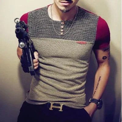 Men's Summer Fashion Casual Patchwork Short Sleeve Shirt