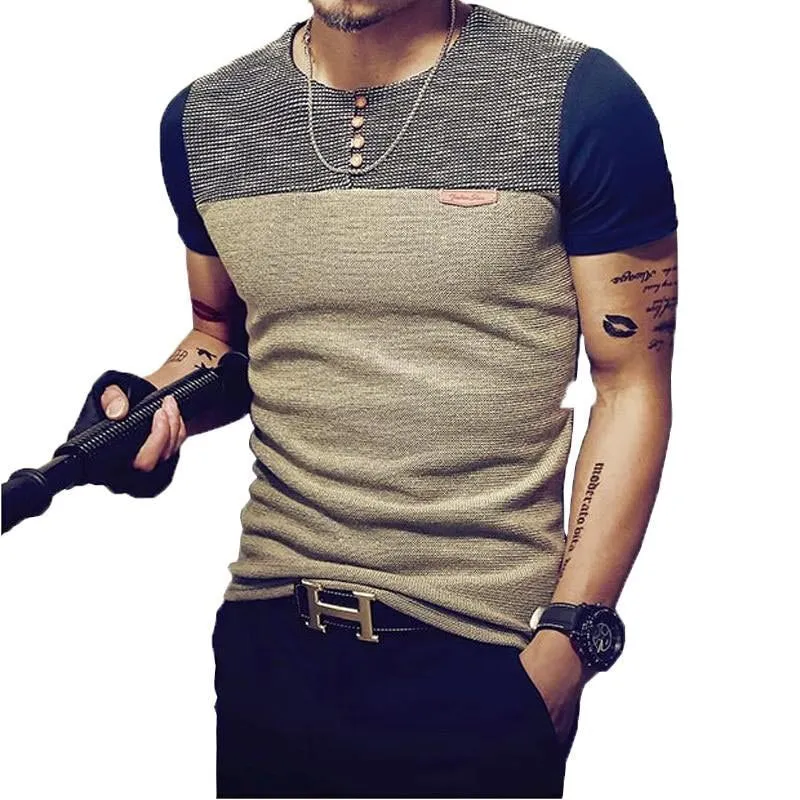 Men's Summer Fashion Casual Patchwork Short Sleeve Shirt