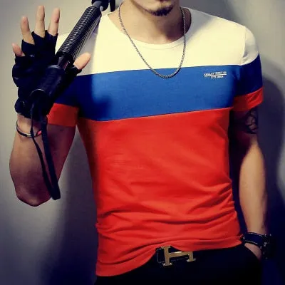 Men's Summer Fashion Casual Patchwork Short Sleeve Shirt