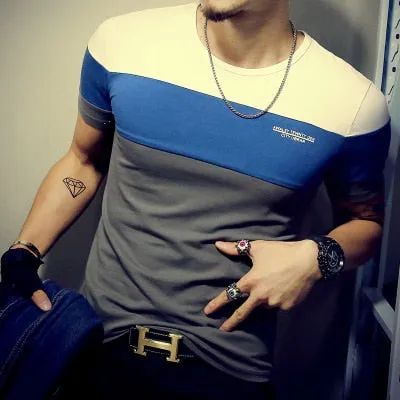 Men's Summer Fashion Casual Patchwork Short Sleeve Shirt