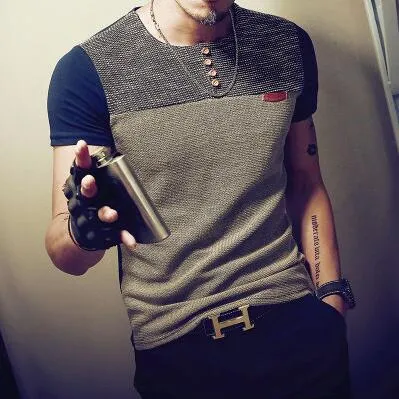 Men's Summer Fashion Casual Patchwork Short Sleeve Shirt