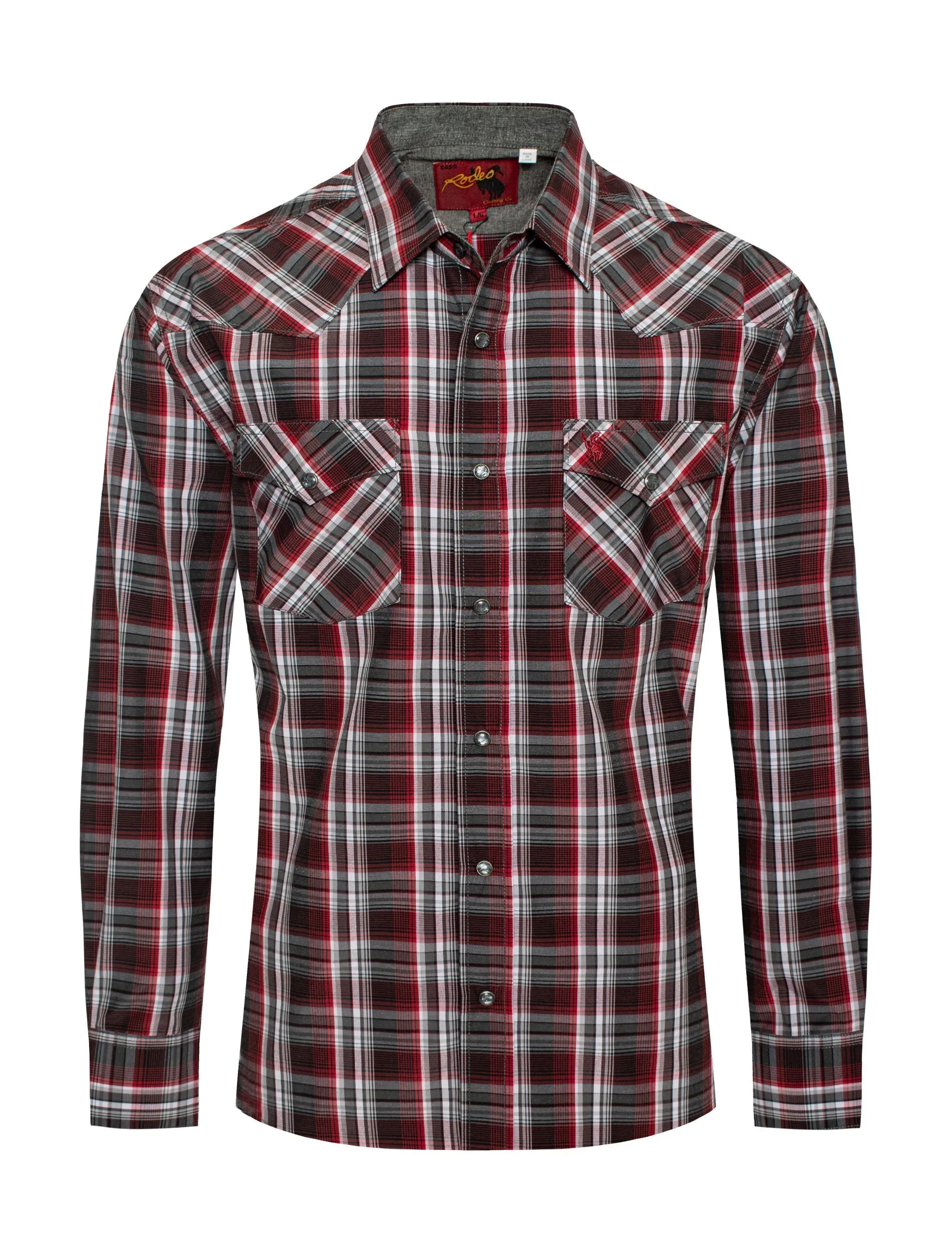 Men's Western Long Sleeve Pearl Snap Plaid Shirt-PS400-477