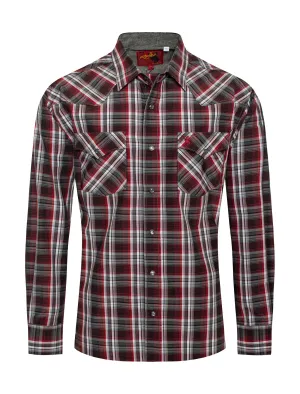 Men's Western Long Sleeve Pearl Snap Plaid Shirt-PS400-477