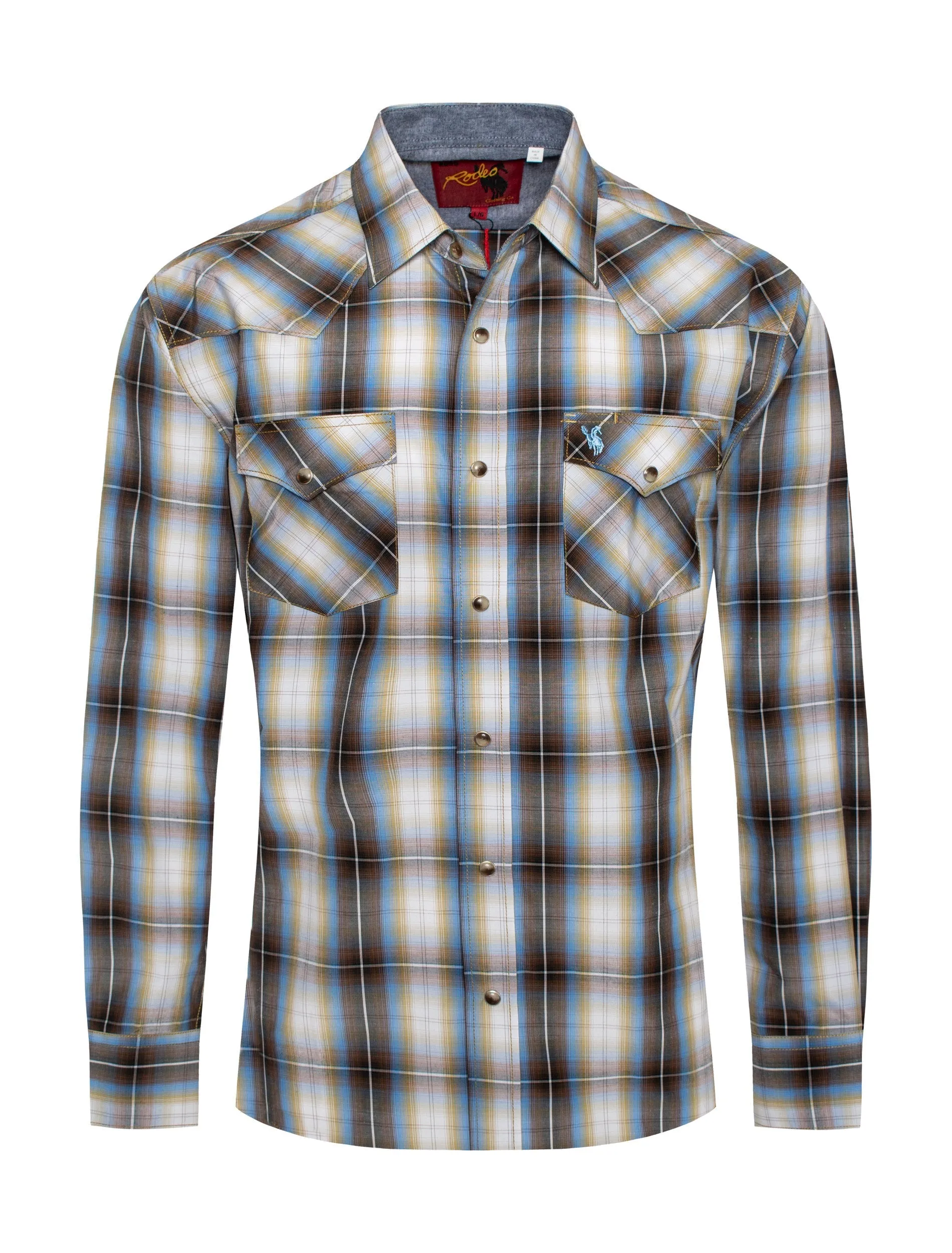 Men's Western Long Sleeve Pearl Snap Plaid Shirt-PS400-492