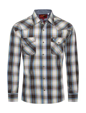 Men's Western Long Sleeve Pearl Snap Plaid Shirt-PS400-492