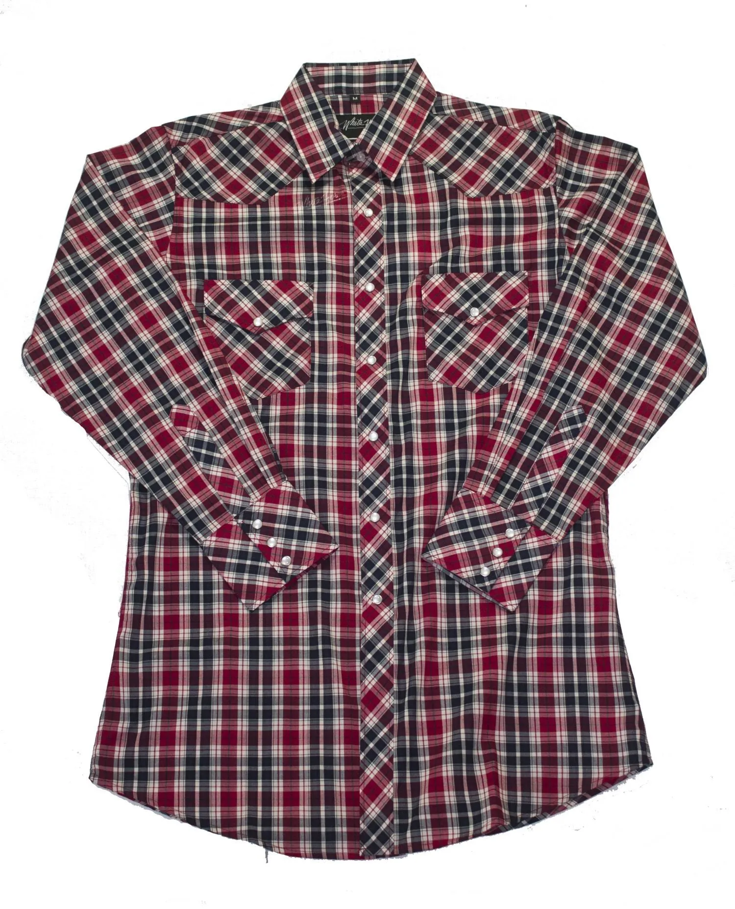 Men's Western Shirt: White Horse Plaid Red Black