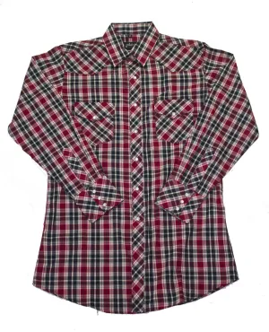 Men's Western Shirt: White Horse Plaid Red Black