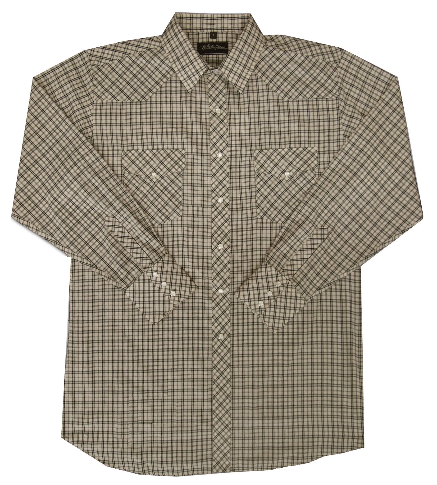 Men's Western Shirt: White Horse Plaid Tan Black