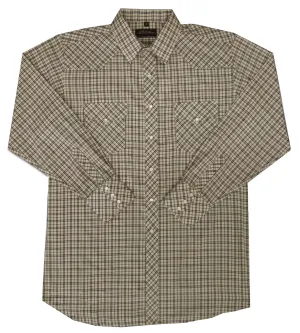 Men's Western Shirt: White Horse Plaid Tan Black