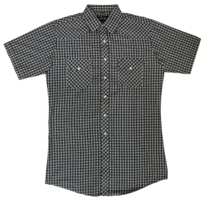 Men's Western Shirt: White Horse Short Sleeve Plaid Navy White
