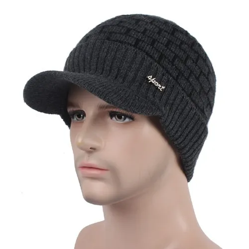 Men's Winter Knitted Cap Beanie   Collar Scarf - Black,Gray,Navy,Red