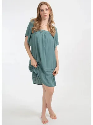 Miami Square Neck Short Sleeve Tier Dress in Jade