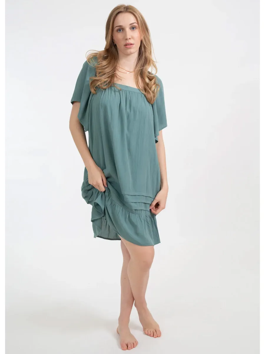 Miami Square Neck Short Sleeve Tier Dress in Jade
