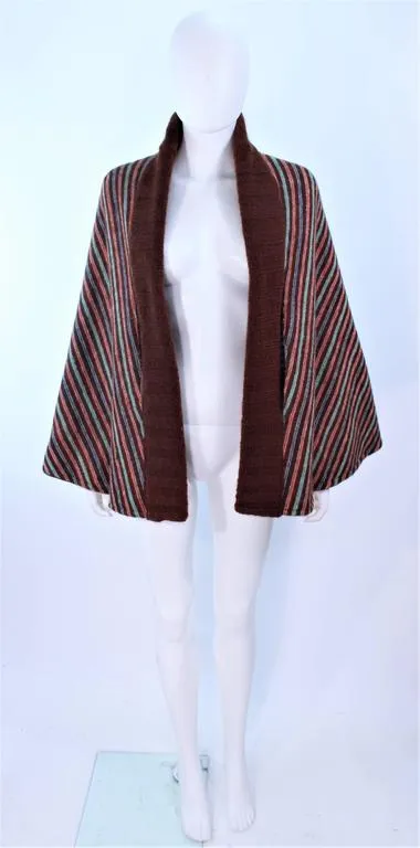 MISSONI Brown and Stripe Plaid Wool Ensemble with Cape Size 10