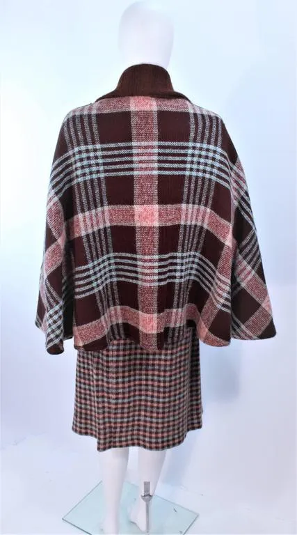 MISSONI Brown and Stripe Plaid Wool Ensemble with Cape Size 10