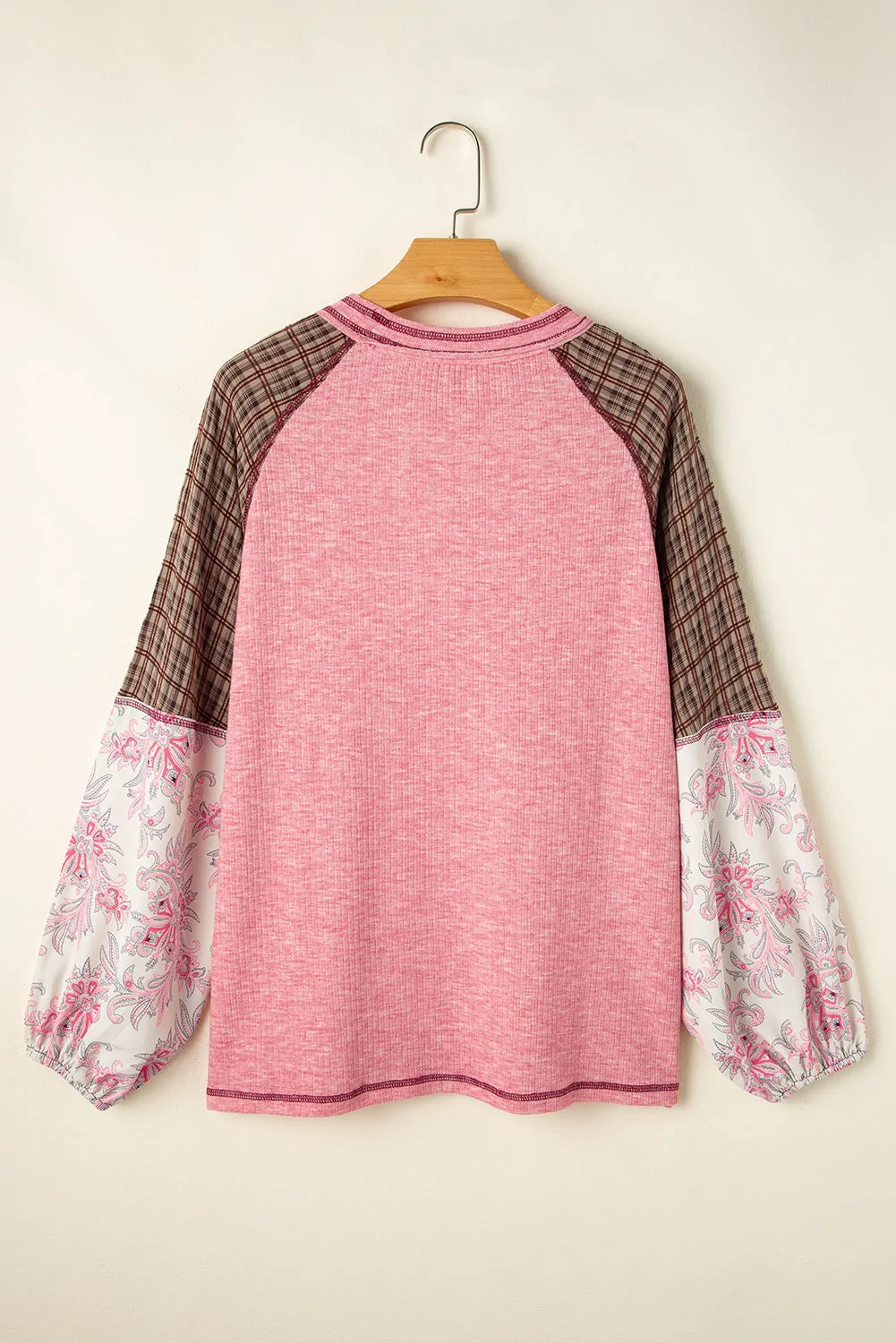 Mixed Print Ribbed Knit Blouse