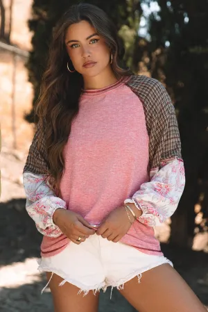 Mixed Print Ribbed Knit Blouse