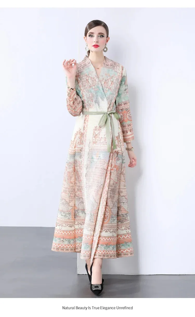 Miyake Ruffle Maxi Dress - Loose Large Printed Dress