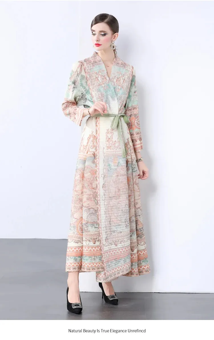 Miyake Ruffle Maxi Dress - Loose Large Printed Dress