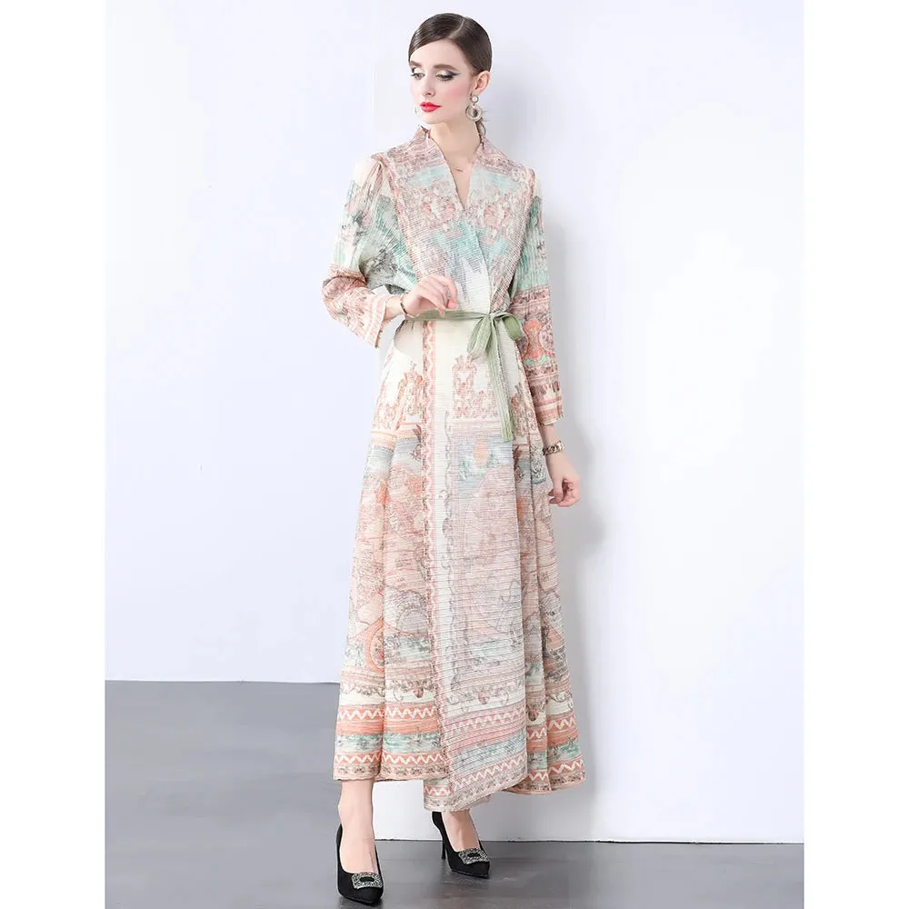 Miyake Ruffle Maxi Dress - Loose Large Printed Dress