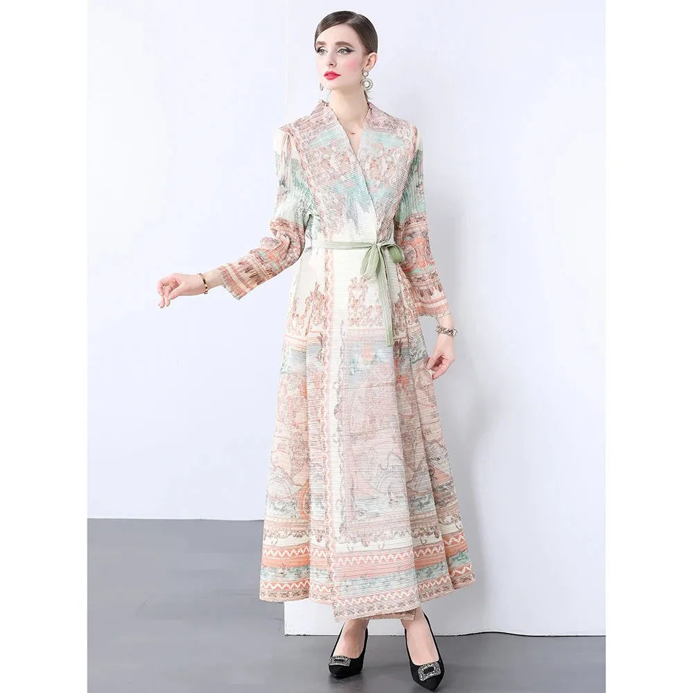 Miyake Ruffle Maxi Dress - Loose Large Printed Dress