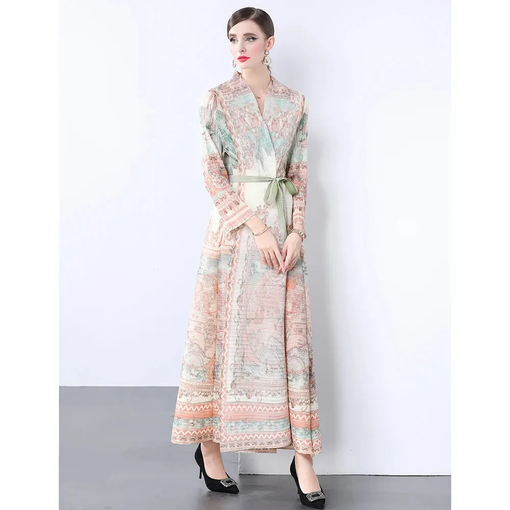 Miyake Ruffle Maxi Dress - Loose Large Printed Dress
