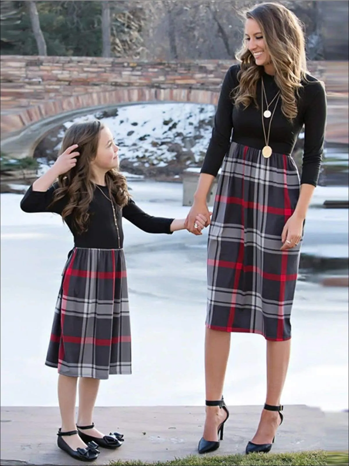 Mommy & Me Fall Long Sleeve Plaid Dress