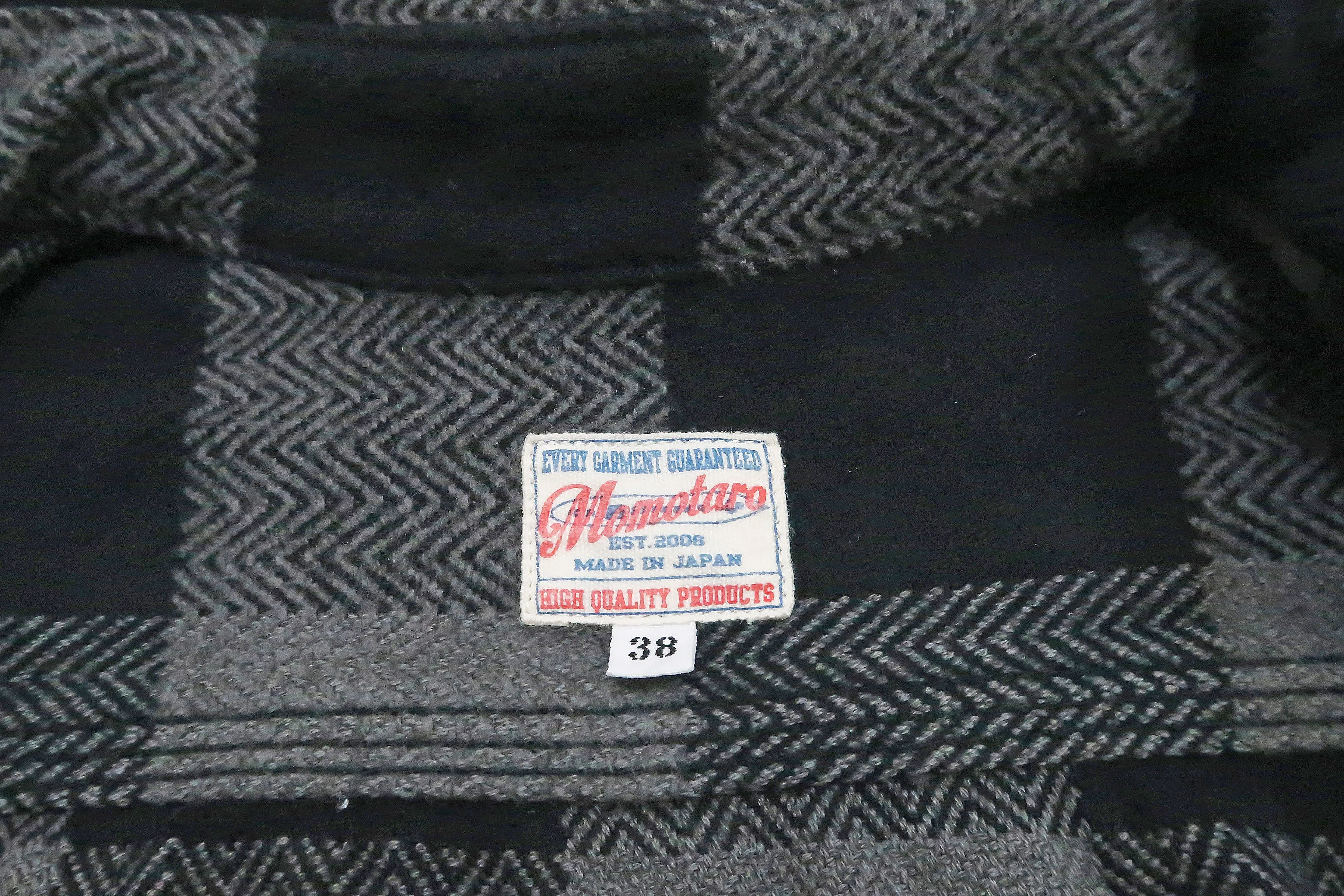 Momotaro Jeans Flannel Shirt Men's Herringbone Twill Buffalo Plaid Long Sleeve Work Shirt MLS1020M23 Gray/Black