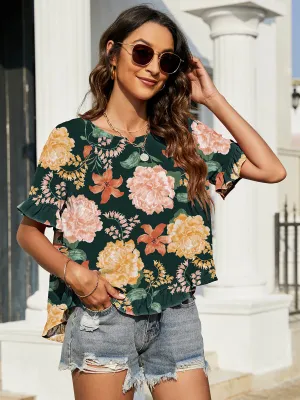 Moriah Floral Ruffled Flounce Sleeve Blouse
