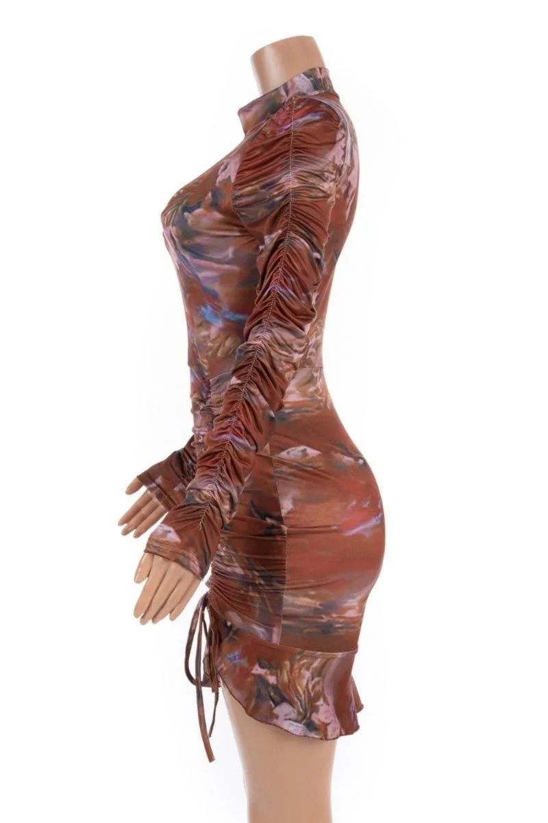 Moroccan Goddess Long Sleeve Mini Bodycon  Dress