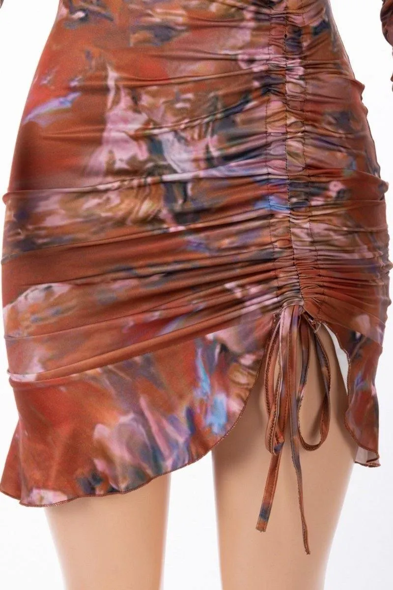 Moroccan Goddess Long Sleeve Mini Bodycon  Dress