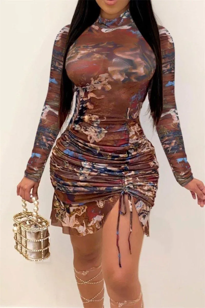 Moroccan Goddess Long Sleeve Mini Bodycon  Dress