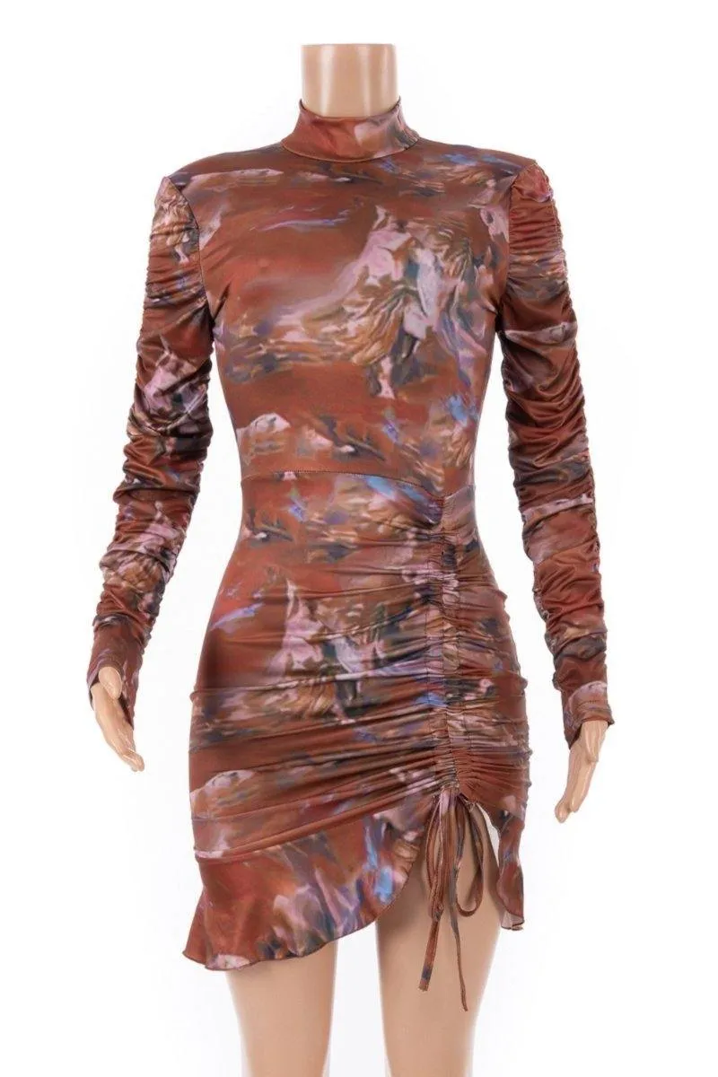 Moroccan Goddess Long Sleeve Mini Bodycon  Dress