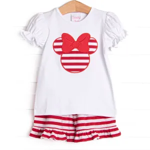 Mouse Memories Applique Ruffle Short Set, Red