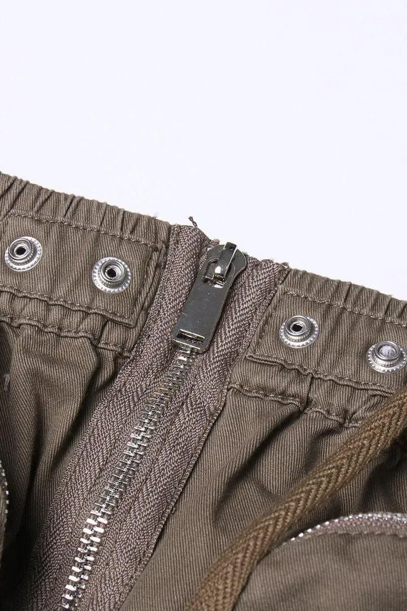 multi-pocket zipper high waist skirt