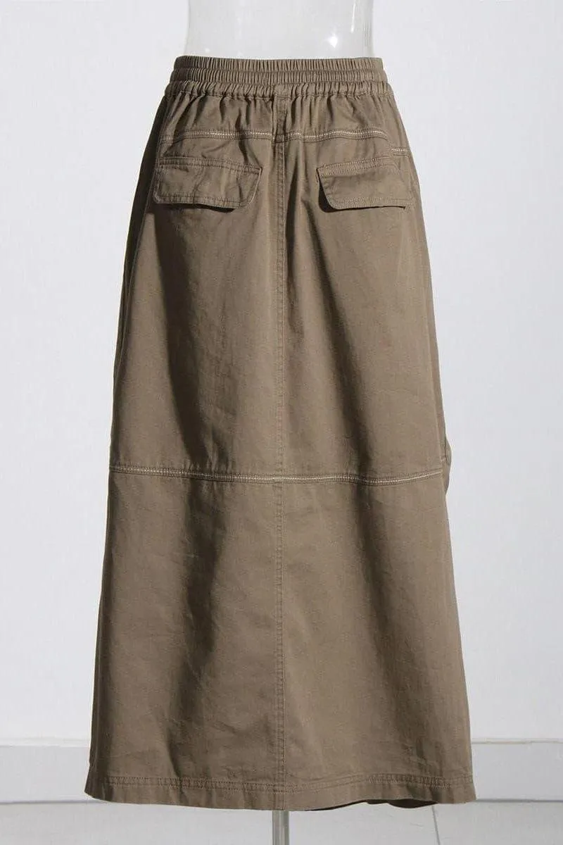 multi-pocket zipper high waist skirt