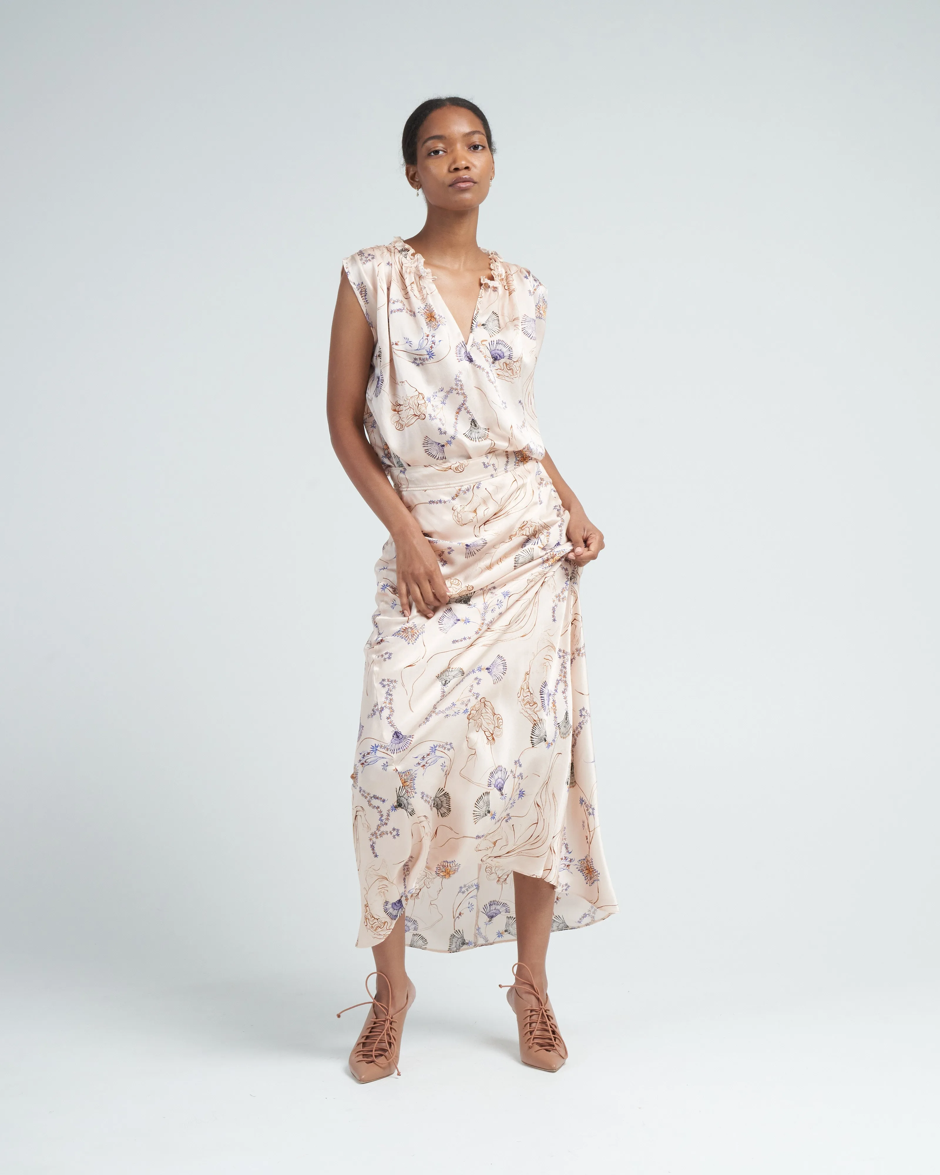 musa print silk satin tank top - ivory