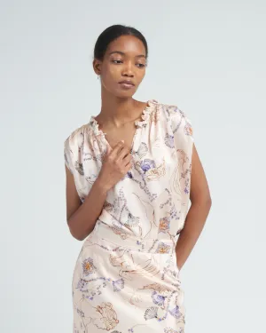 musa print silk satin tank top - ivory
