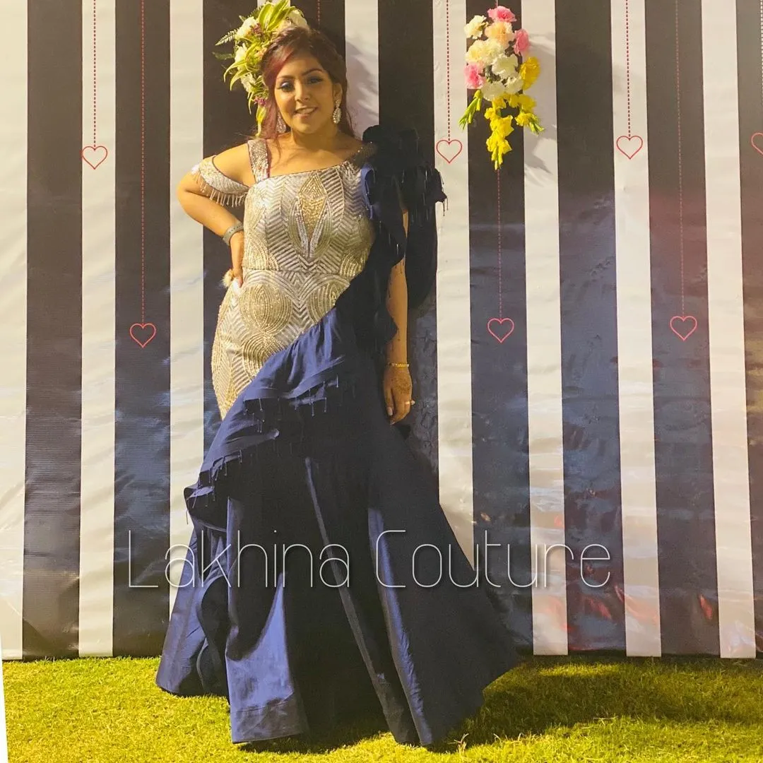 Navy Blue Ruffled Gown