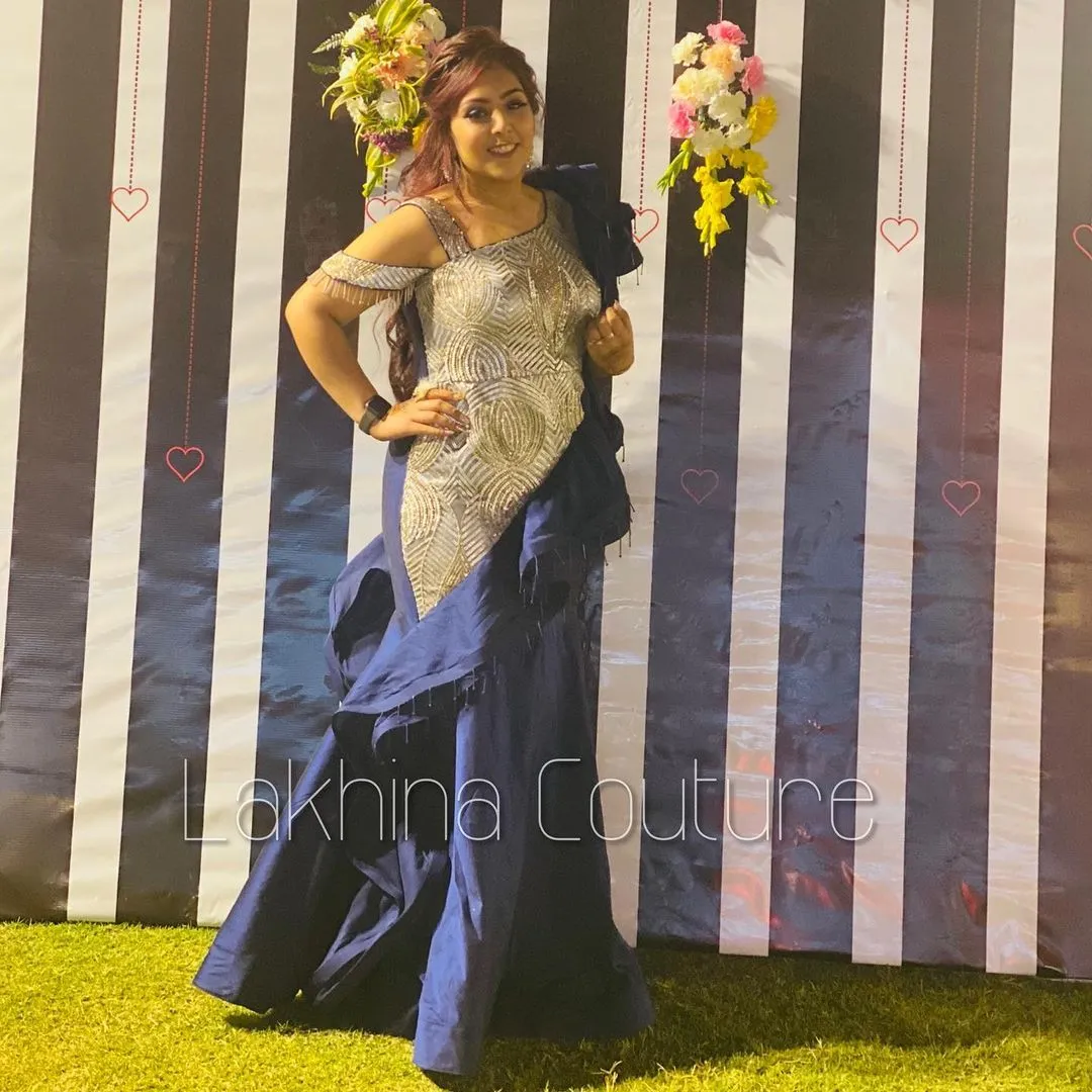 Navy Blue Ruffled Gown