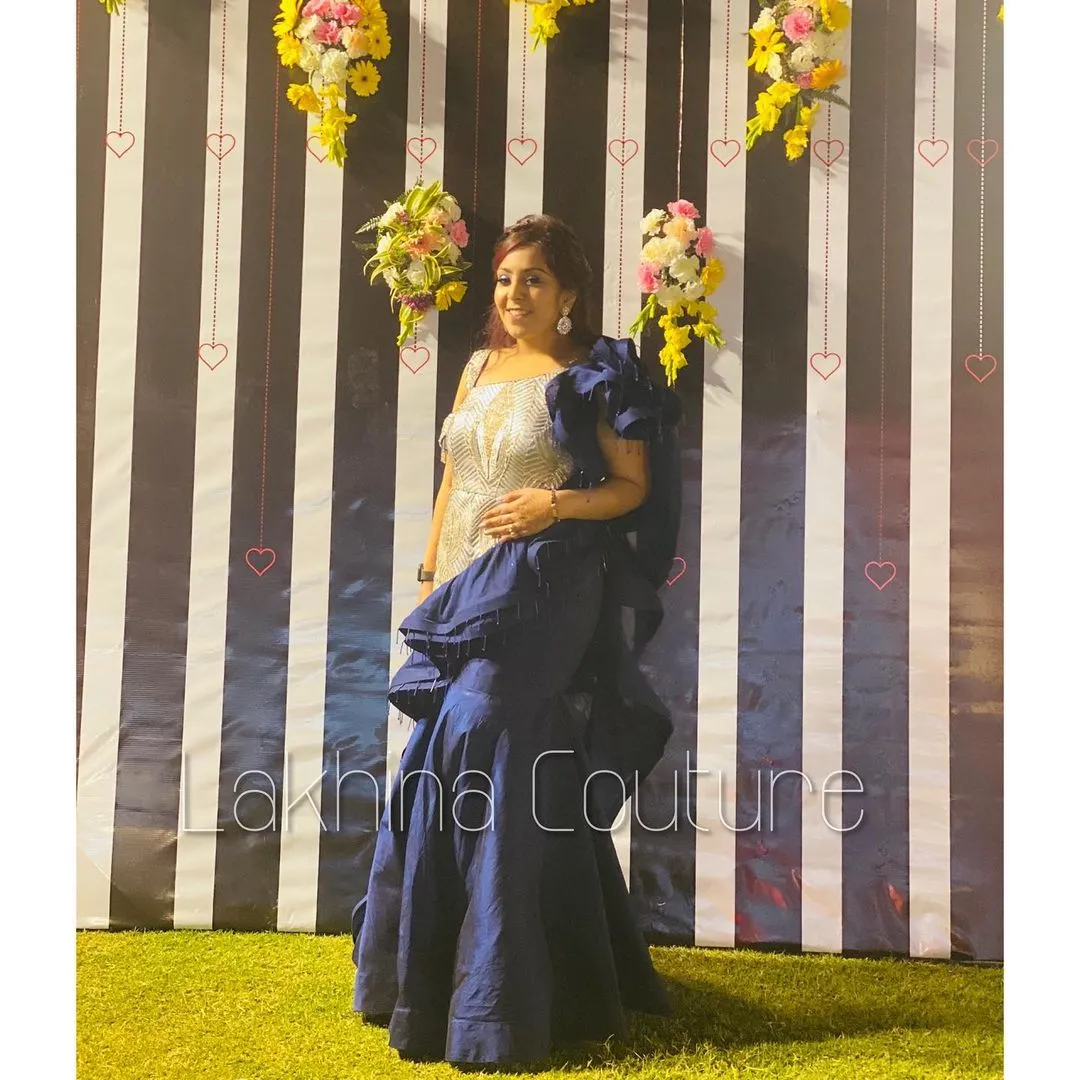 Navy Blue Ruffled Gown