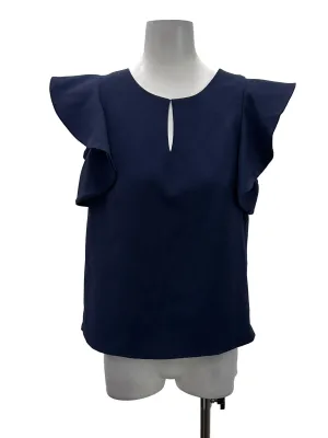 Navy Ruffled Sleeve Top