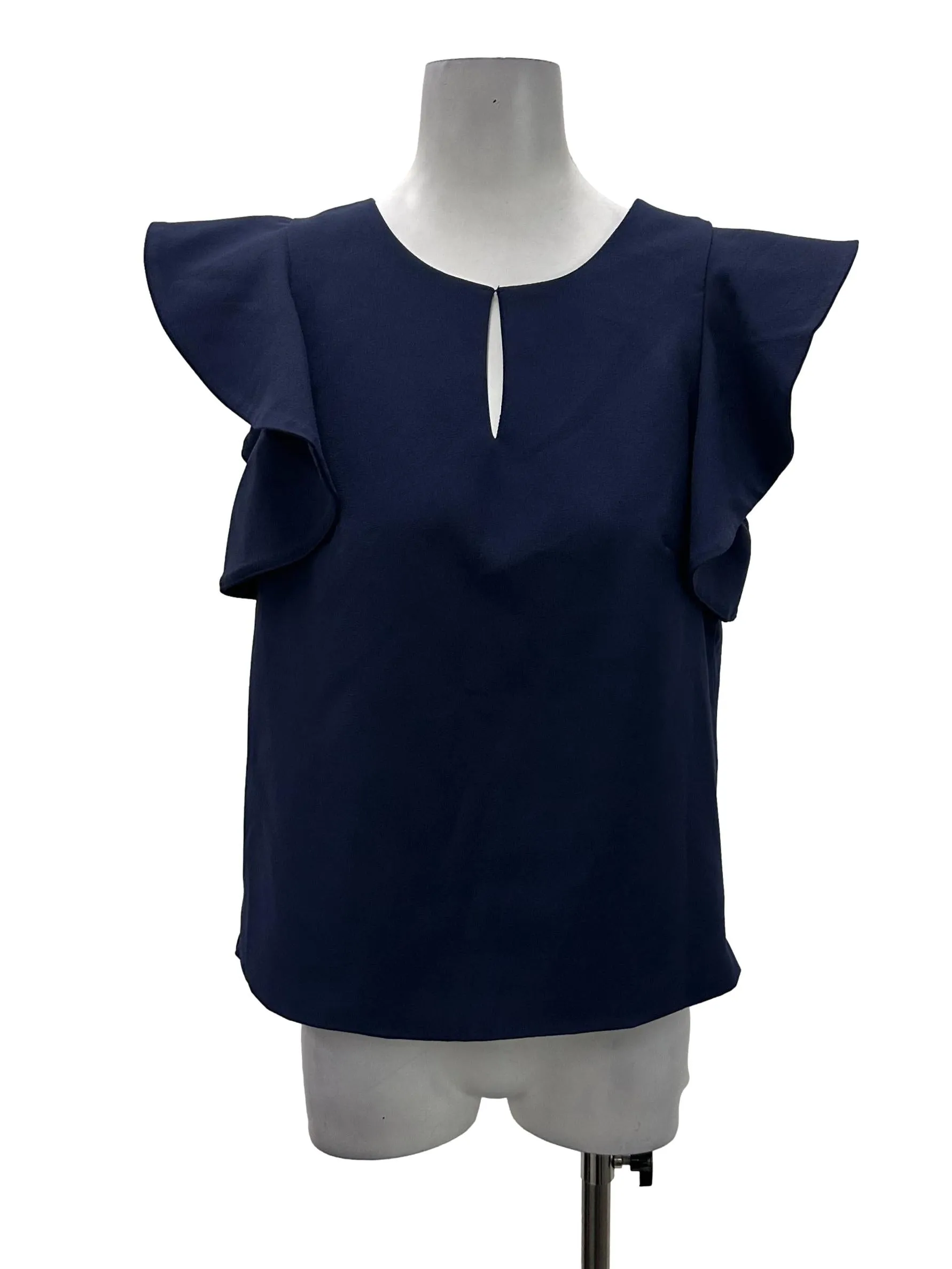 Navy Ruffled Sleeve Top