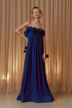 NAVY SILK LONG DRESS