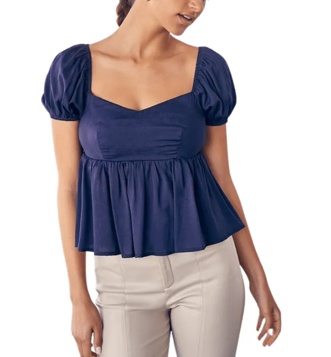Navy Tie Back Top