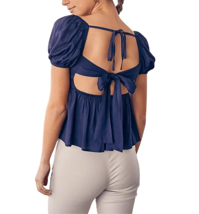 Navy Tie Back Top