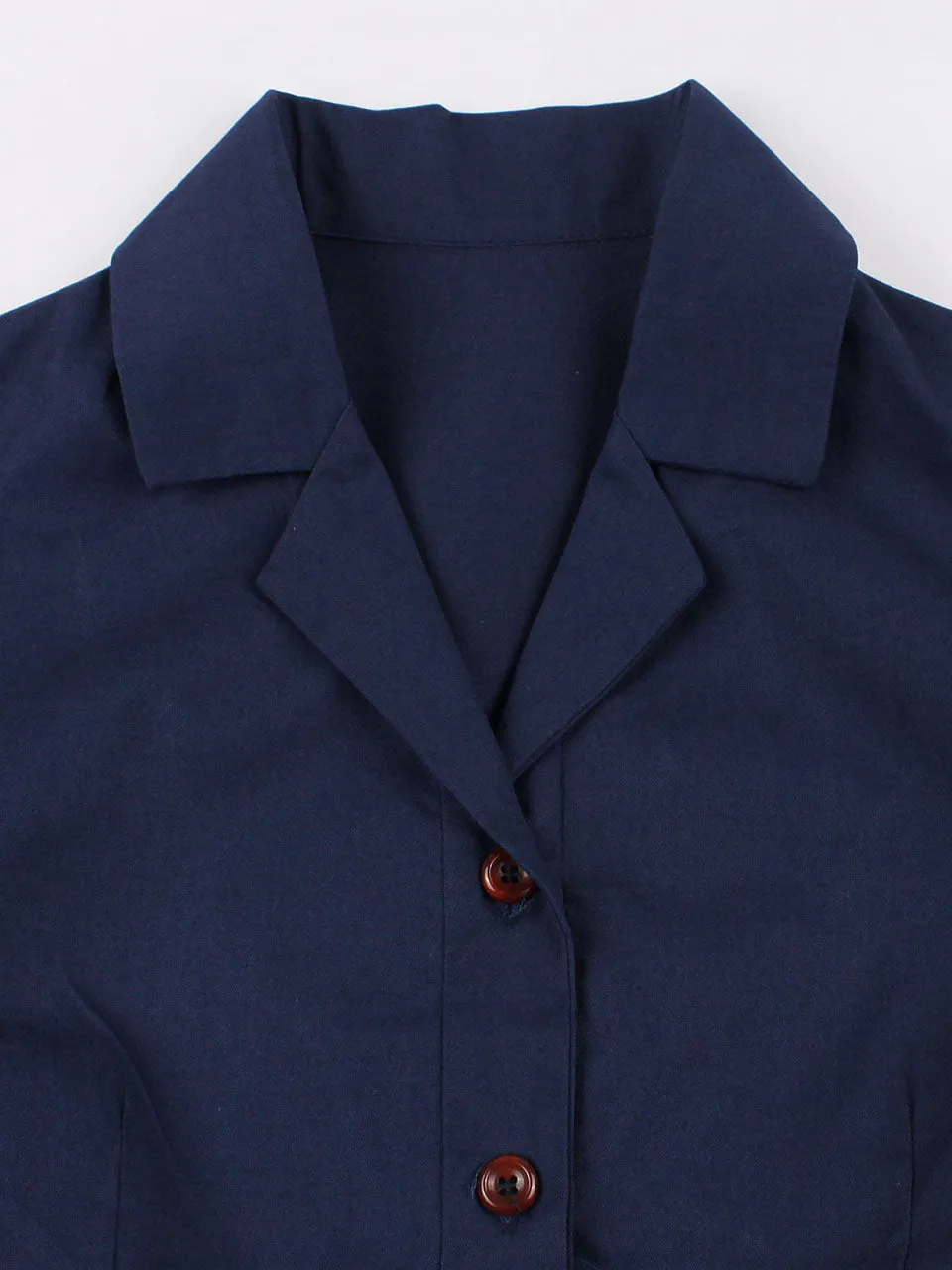 Navy Turndown Collar Plaid Short Sleeve 1950S Vintage Dress