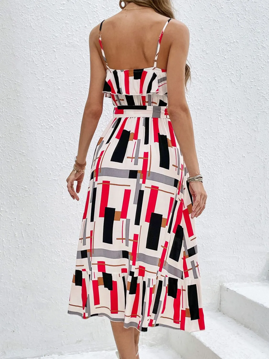 Nayeli Ruffled Printed Tie Waist Midi Dress