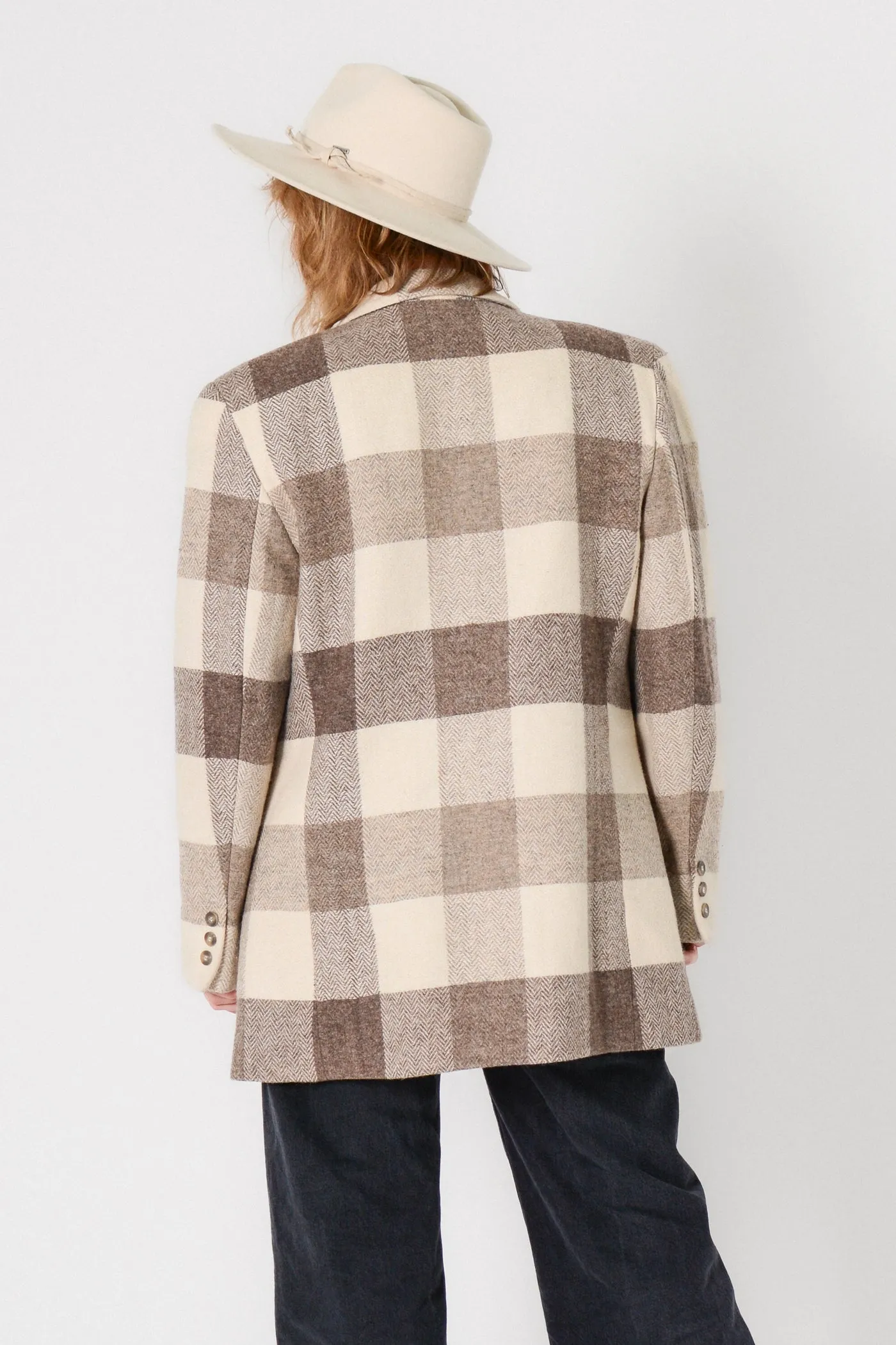 Neutral Buffalo Plaid Wool Blazer