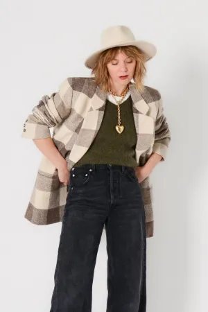 Neutral Buffalo Plaid Wool Blazer